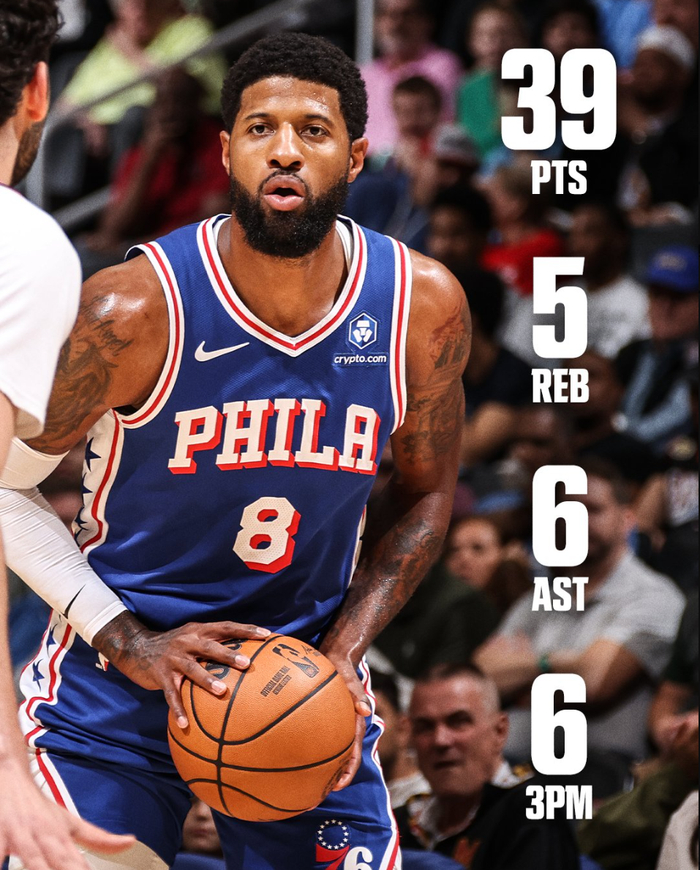 乔治39分创生涯新高 76人狂胜奇才重返东部前六